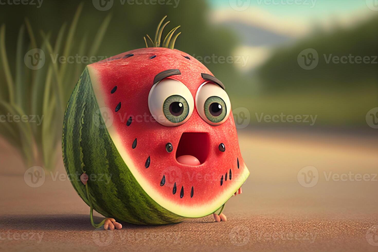 Funny watermelon character with big eyes photo