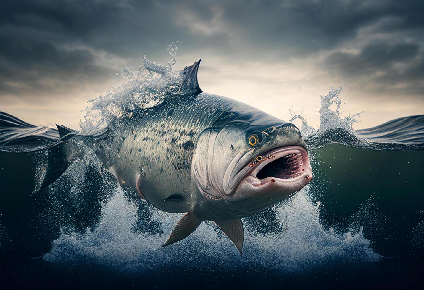 Big fish jumping in water, photo