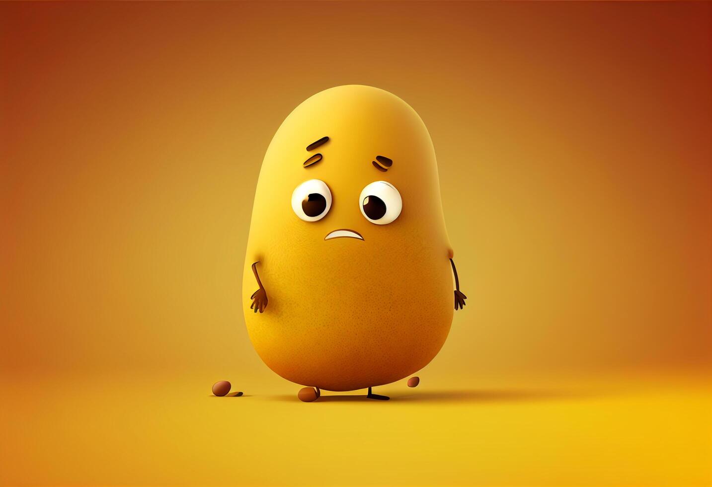 Funny potato cartoon on a yellow background. 3d rendering, 3d illustration. photo