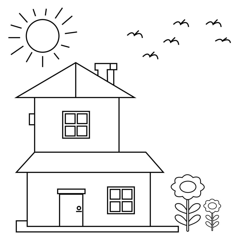 House Coloring Page For Kids vector