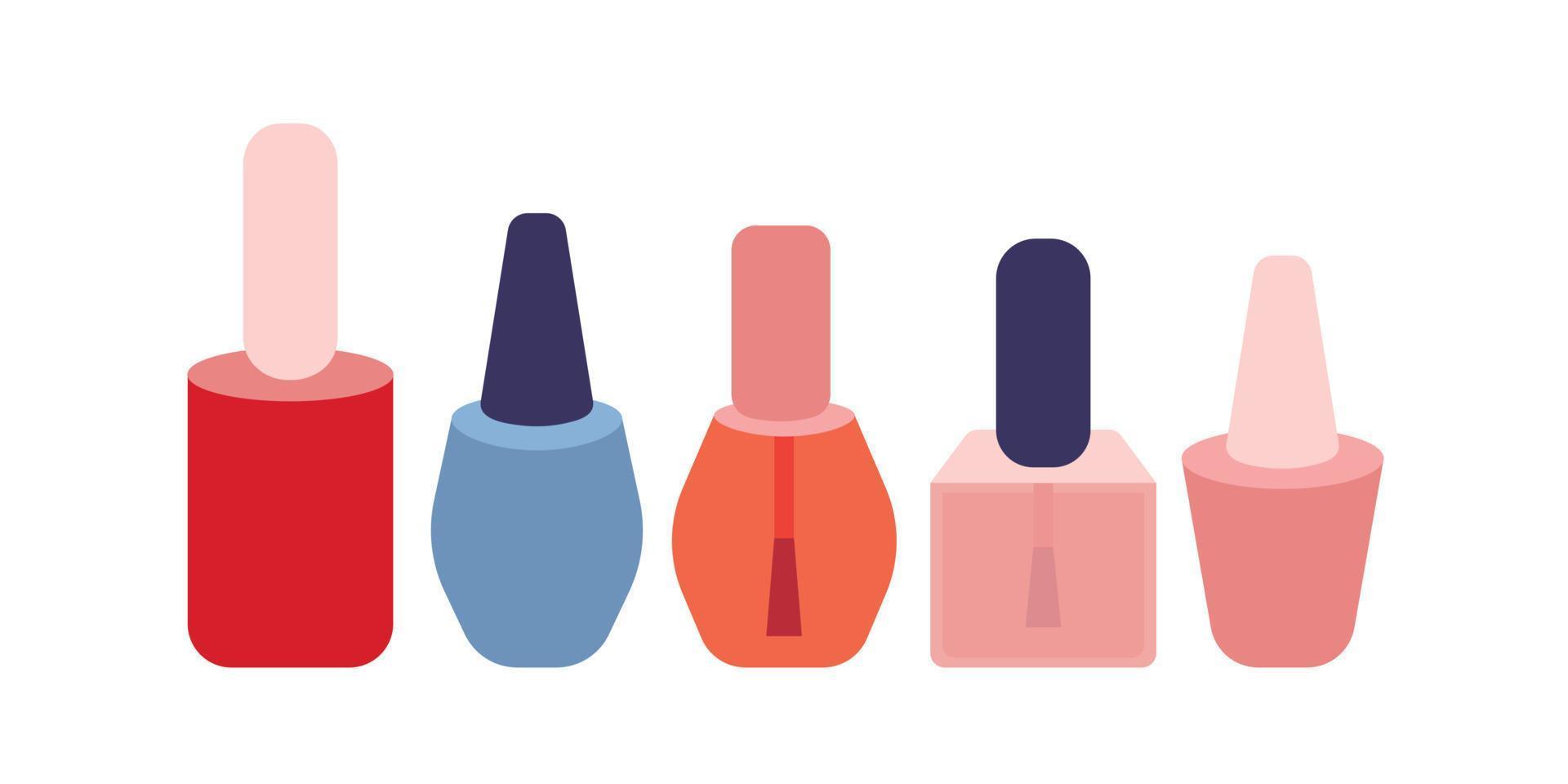 Vector gel polish bottles set for manicure. Different kinds of nail polish set