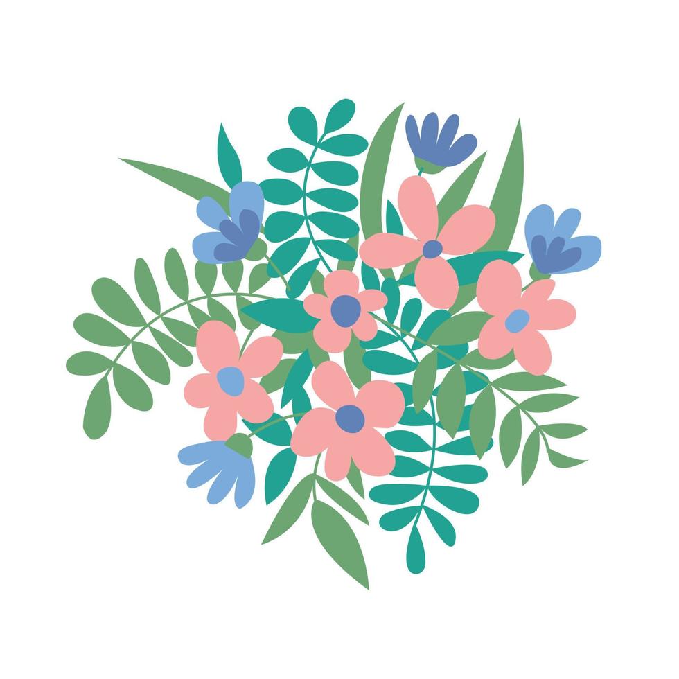 Flat style flowers bouquet in vase top view vector illustration