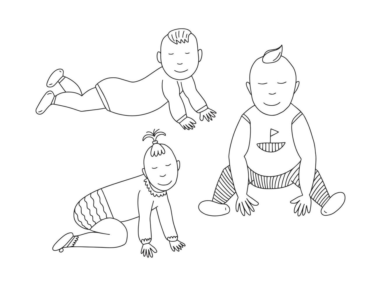 vector niños pequeños en pañales garabatear colocar. mano dibujado bebé chico y bebé niña bosquejo conjunto