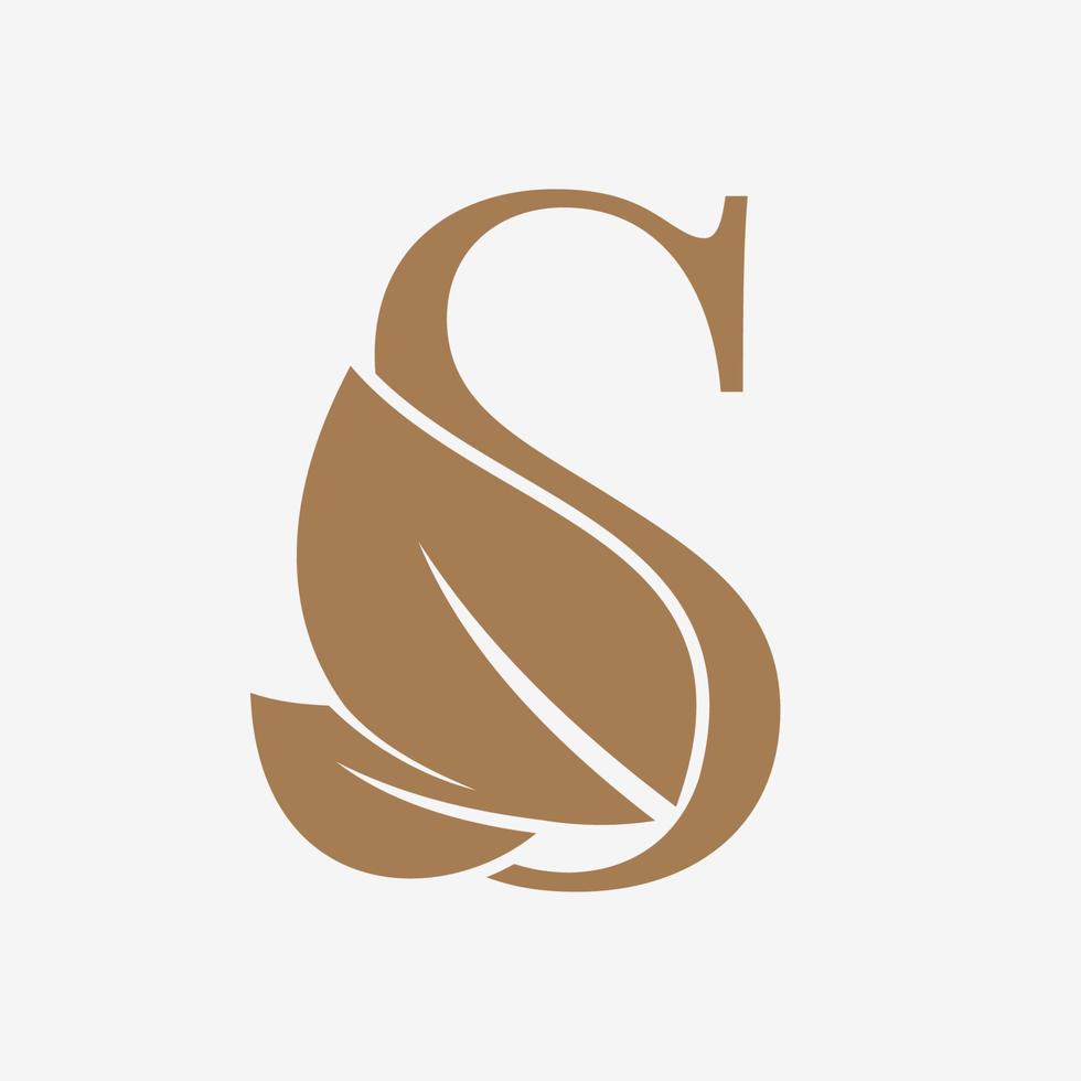 letter S with leaf decoration initial luxury vector logo design