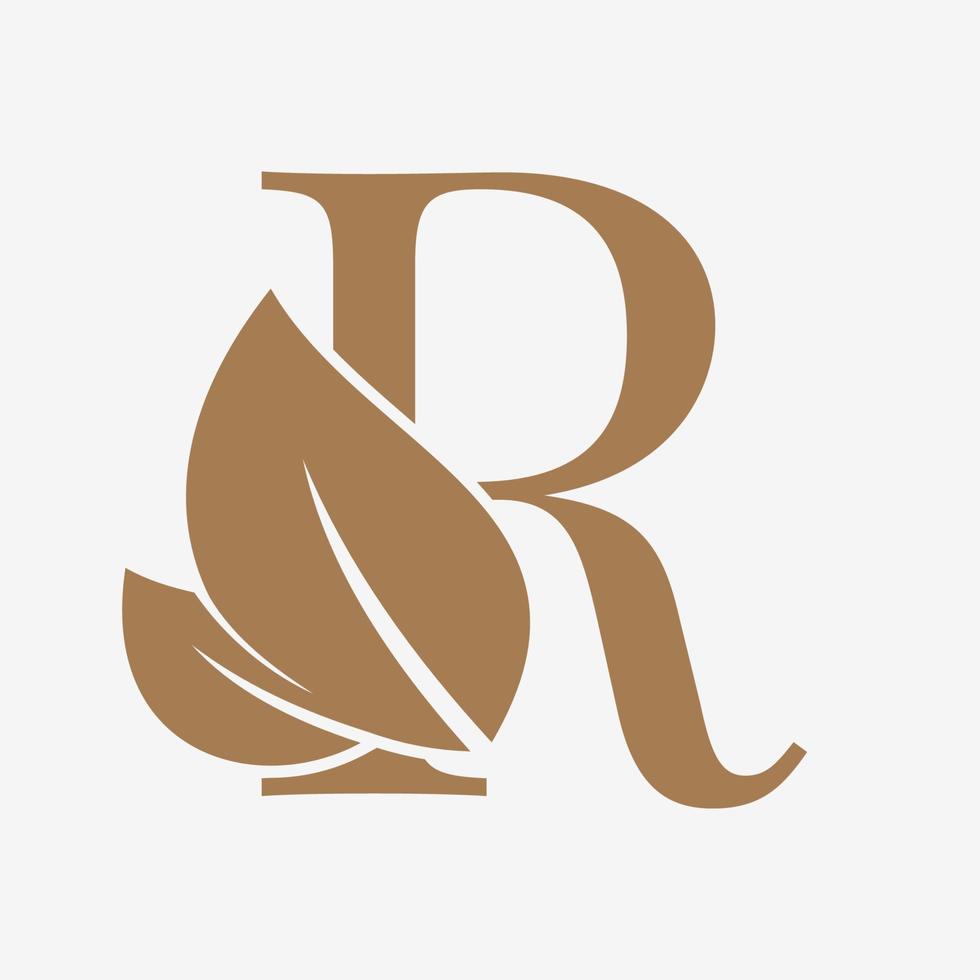 letter R with leaf decoration initial luxury vector logo design