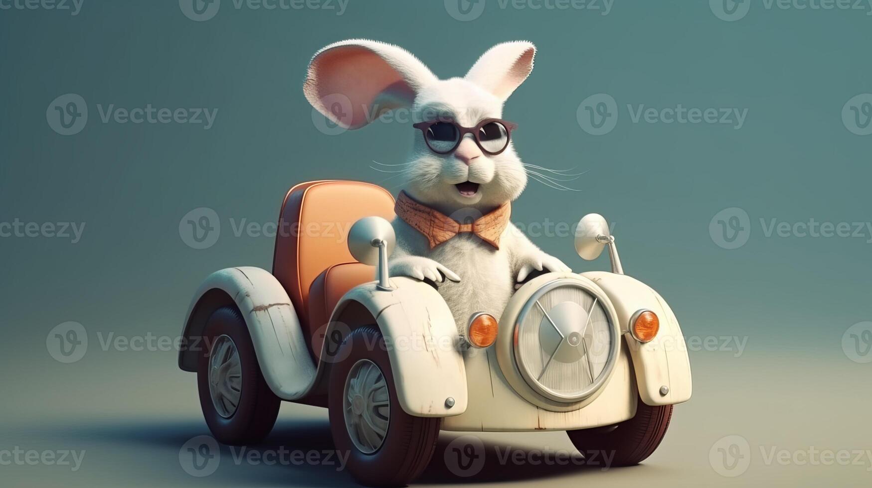 bunny driving a small car with pilot's glasses, 8k - photo