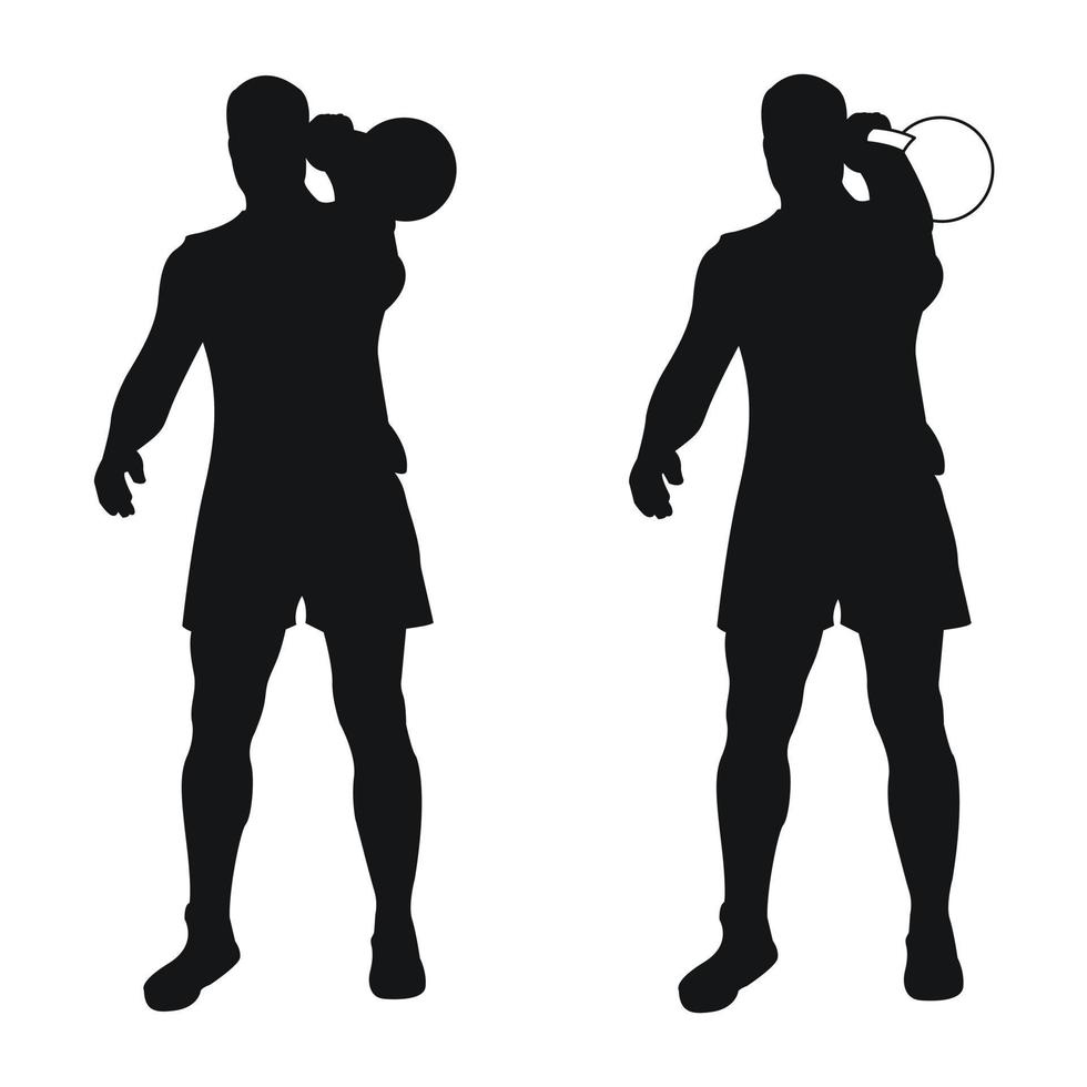Set silhouettes athletes weight lifter lift kettlebell, weights. Weight lifting. Pull, push, bench press vector