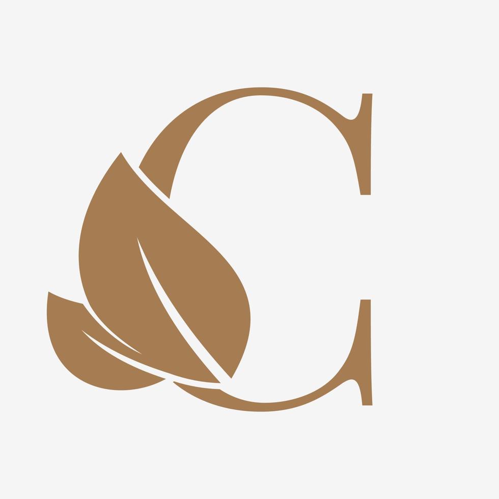 letra C con hoja decoración inicial lujo vector logo diseño