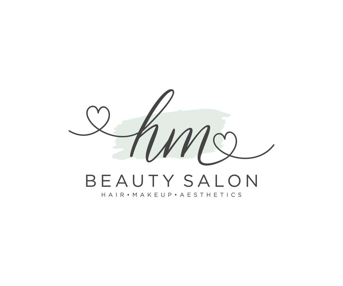 Initial HM feminine logo collections template. handwriting logo of initial signature, wedding, fashion, jewerly, boutique, floral and botanical with creative template for any company or business. vector