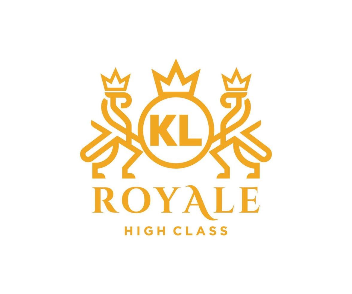 Golden Letter KL template logo Luxury gold letter with crown. Monogram alphabet . Beautiful royal initials letter. vector