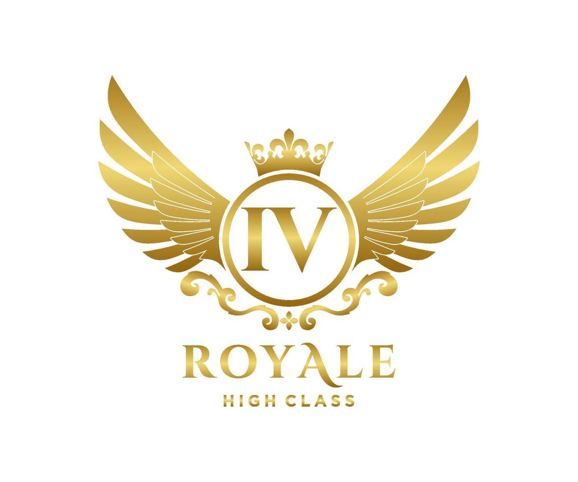 Golden Letter IV template logo Luxury gold letter with crown. Monogram alphabet . Beautiful royal initials letter. vector