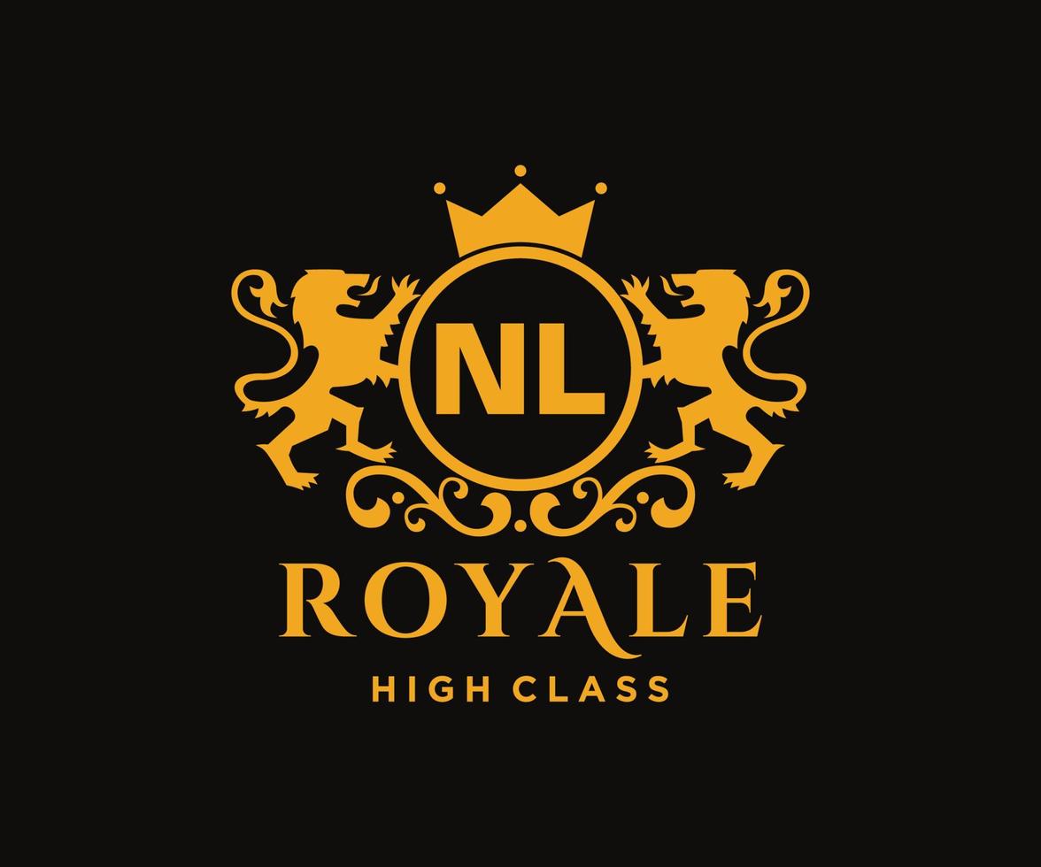 Golden Letter NL template logo Luxury gold letter with crown. Monogram alphabet . Beautiful royal initials letter. vector