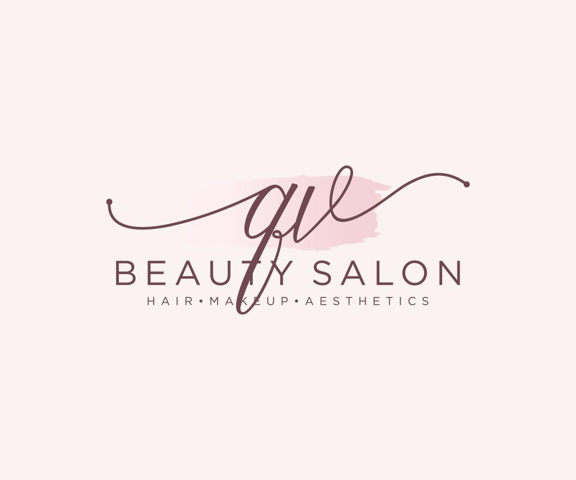 Initial QV feminine logo collections template. handwriting logo of initial signature, wedding, fashion, jewerly, boutique, floral and botanical with creative template for any company or business. vector