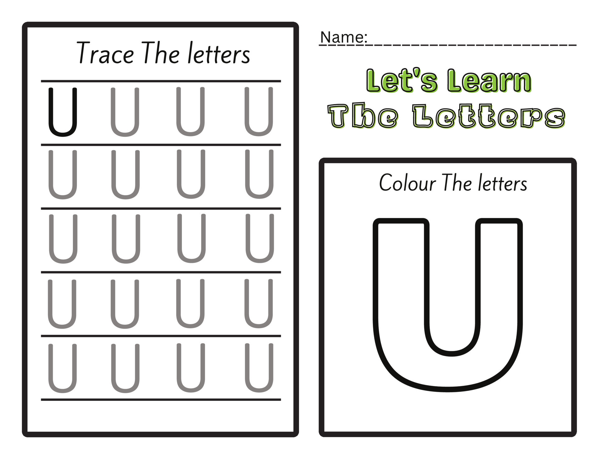 letters u. Learning Kids counting activity. Worksheet for learning
