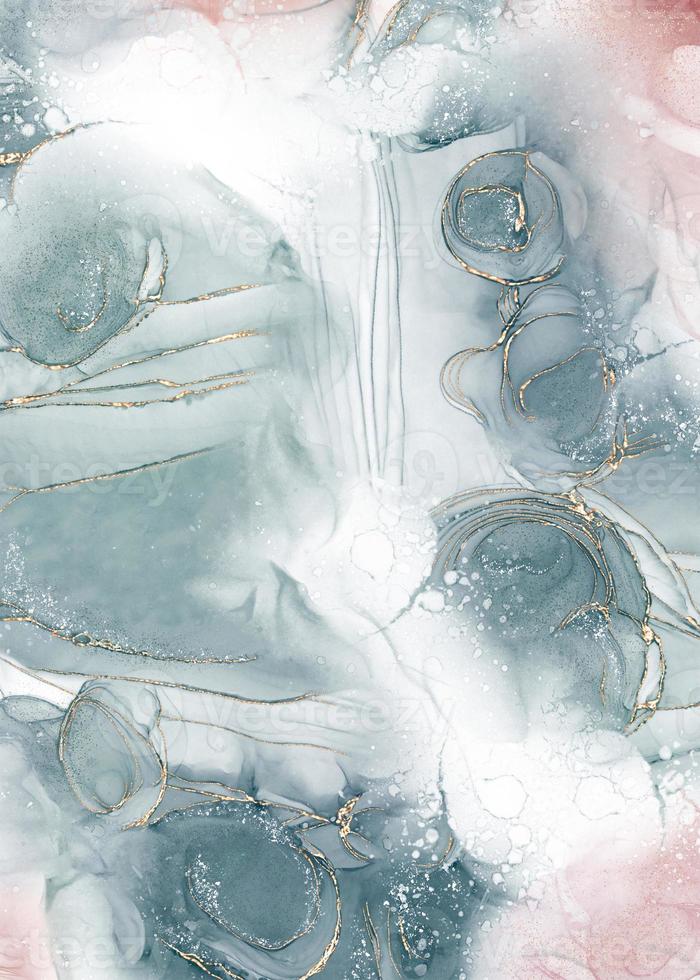 Watercolour drop splash blue color with gold glitter on white background,Hand drawn paint green blue  alcohol ink in abstract pattern,Illustration paint spectacular abstract backdrop,Mable texture photo