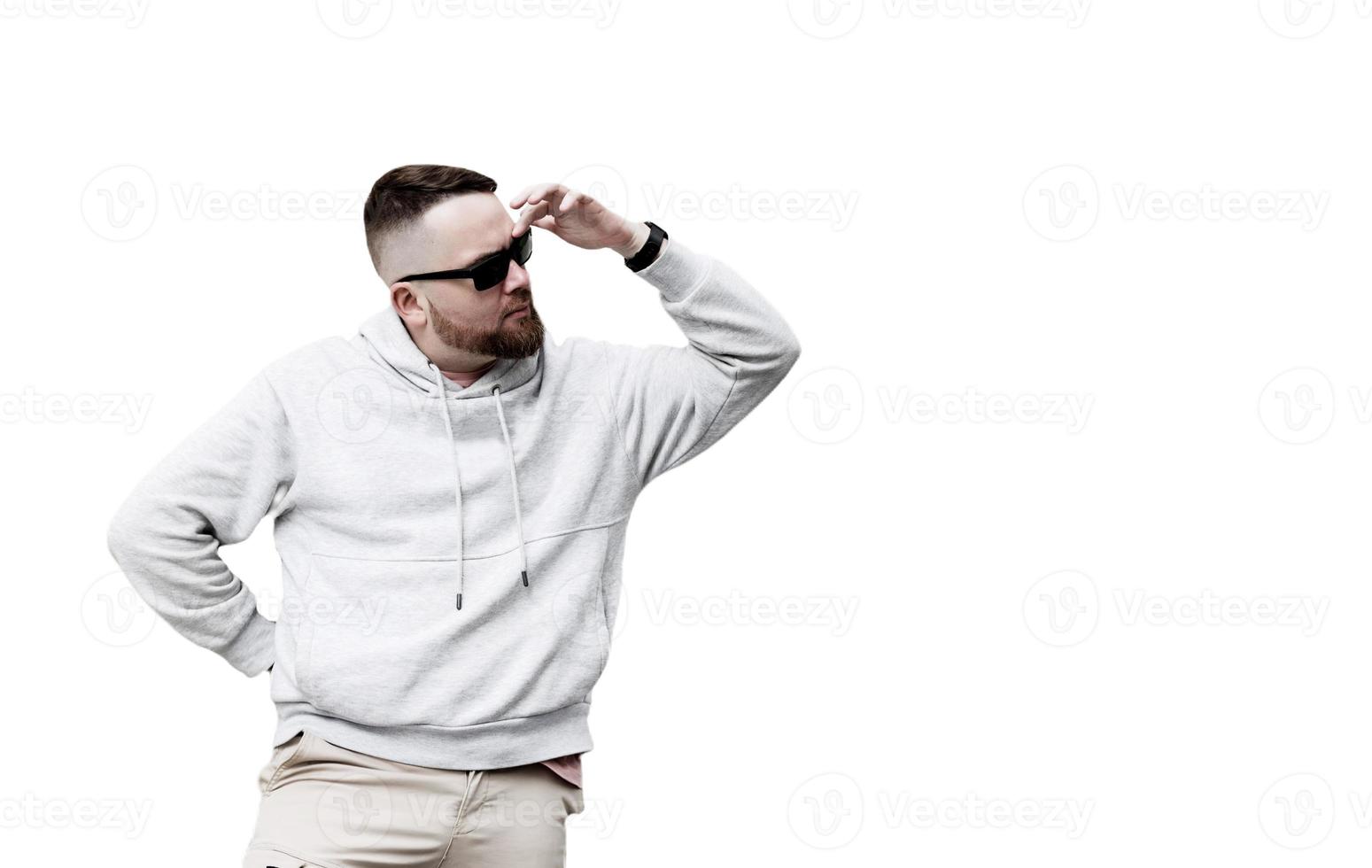 handsome hipster man with beard on white background photo
