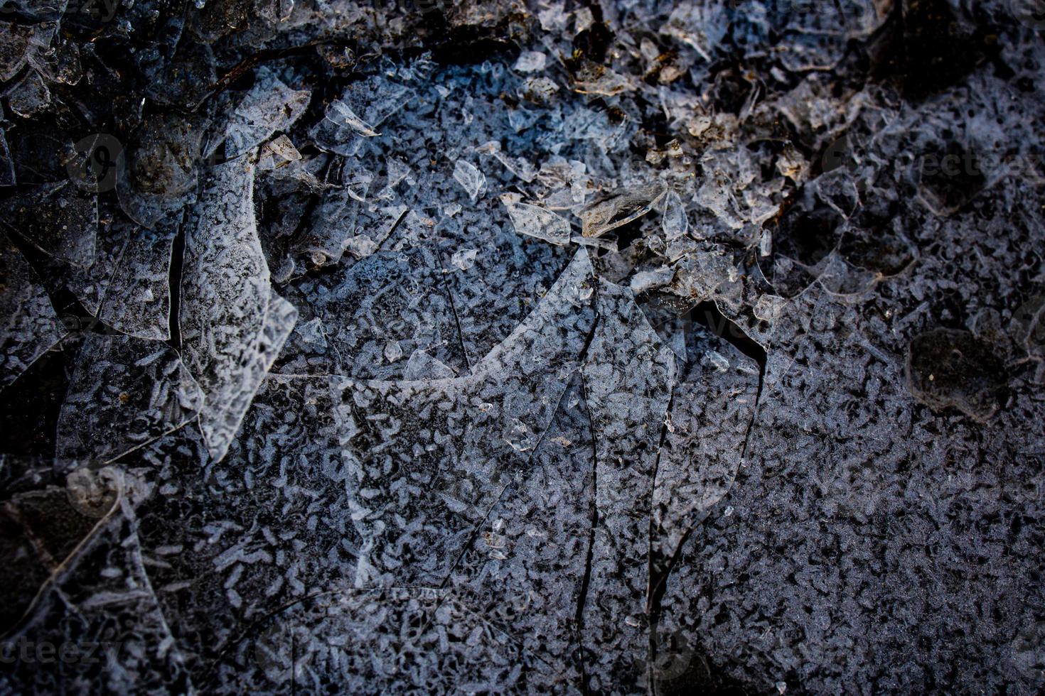 nteresting abstract background with ice close-up on a frozen puddle photo