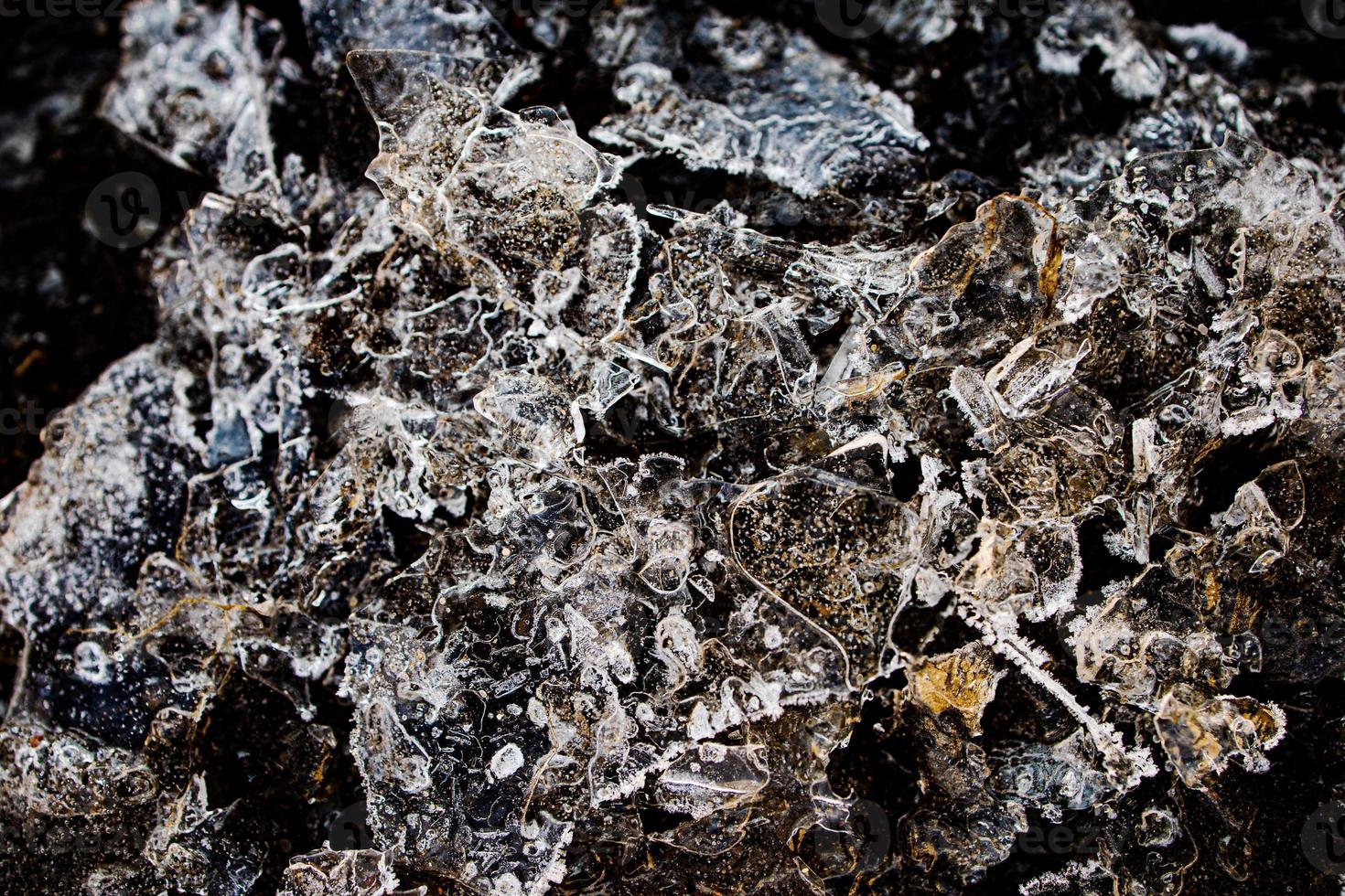 nteresting abstract background with ice close-up on a frozen puddle photo