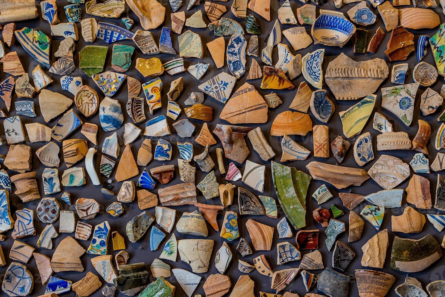 background from pieces of clay colored broken pottery decoration