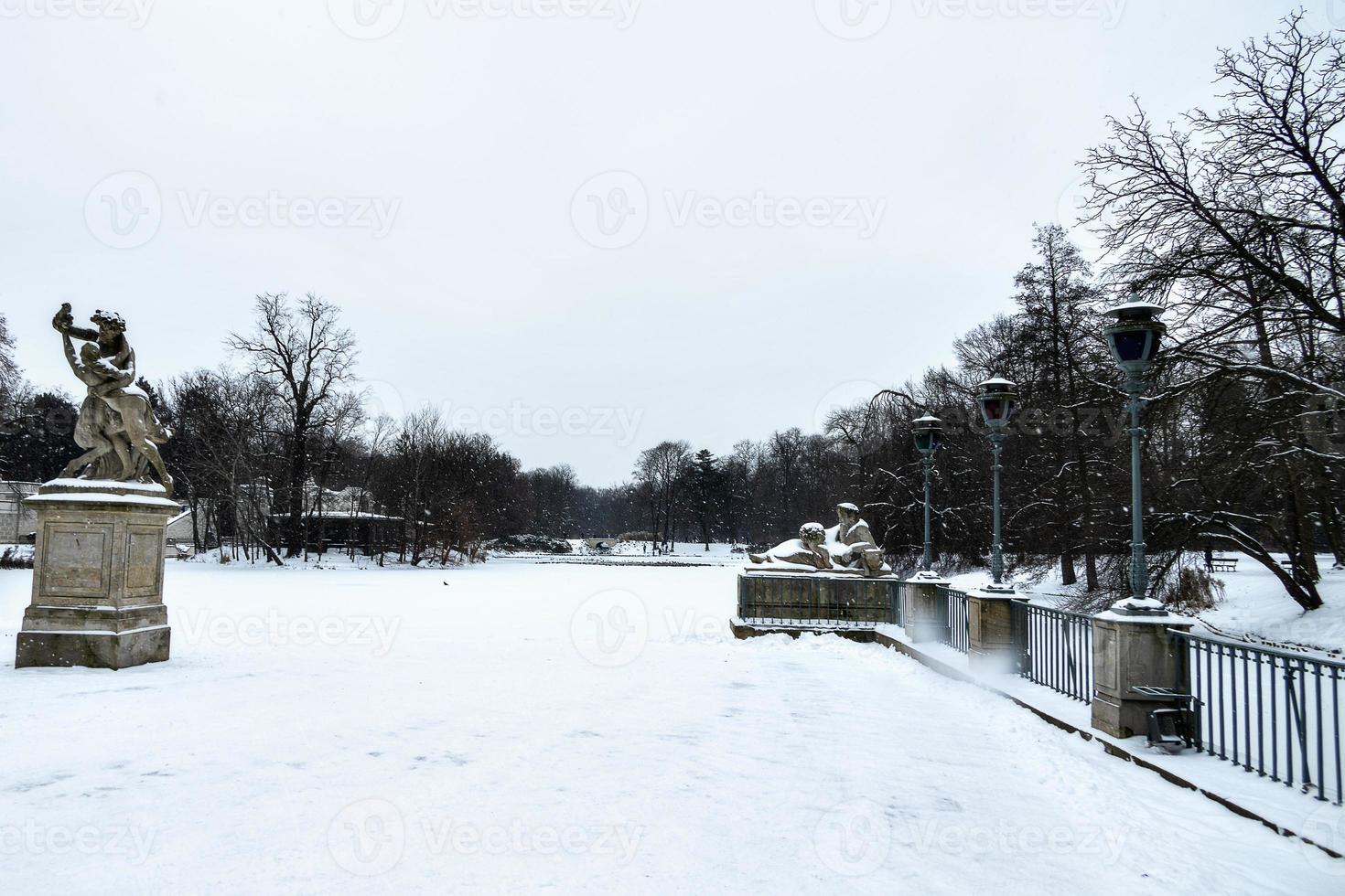 park  in Warsaw Poland on a snowy winter day photo