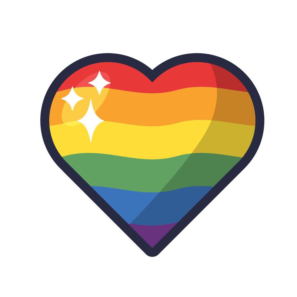 lgbt orgullo corazón. arco iris bandera amor símbolo. diversidad y libertad. plano estilo vector icono con oscuridad y chispas.