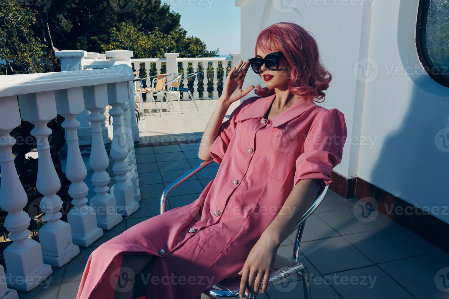 portrait of a young beautiful woman outdoors fashion luxury posing Summer day photo