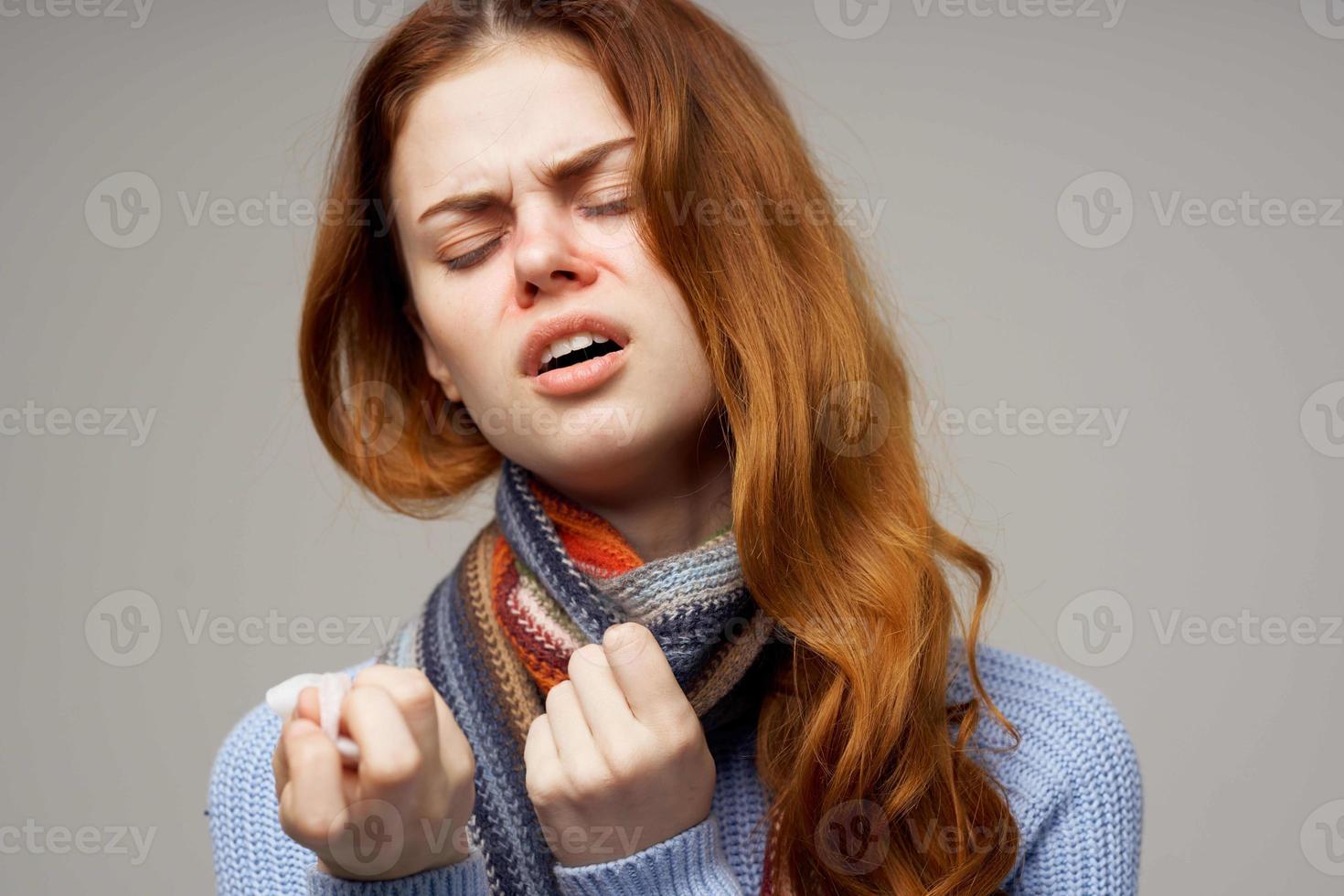 woman flu infection virus health care light background photo