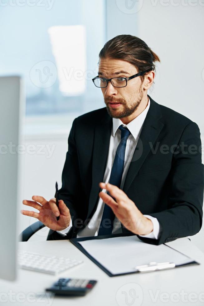 office worker near the desktop office computer executive photo