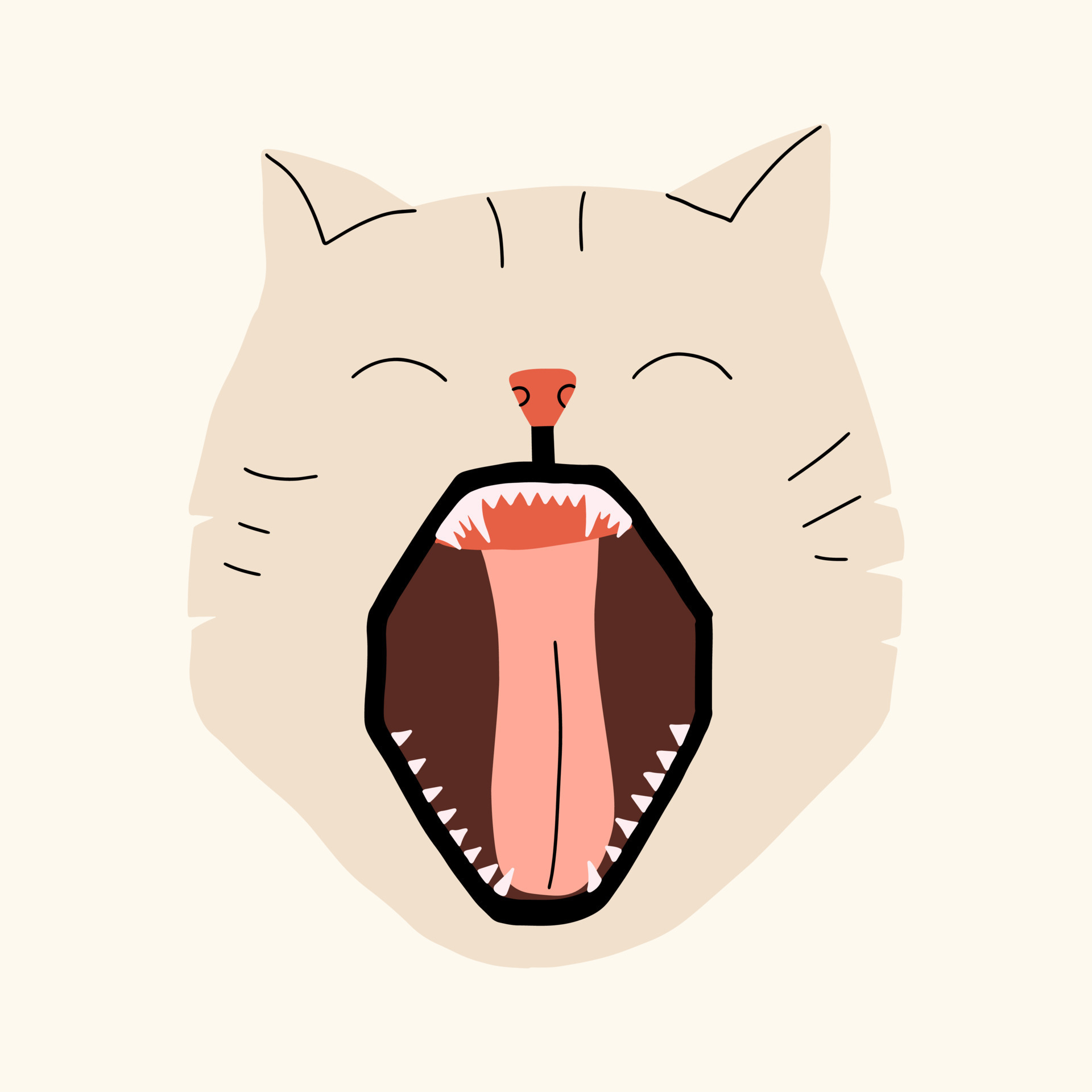 Cat with an open mouth. The animal yawns. Design element. Vector
