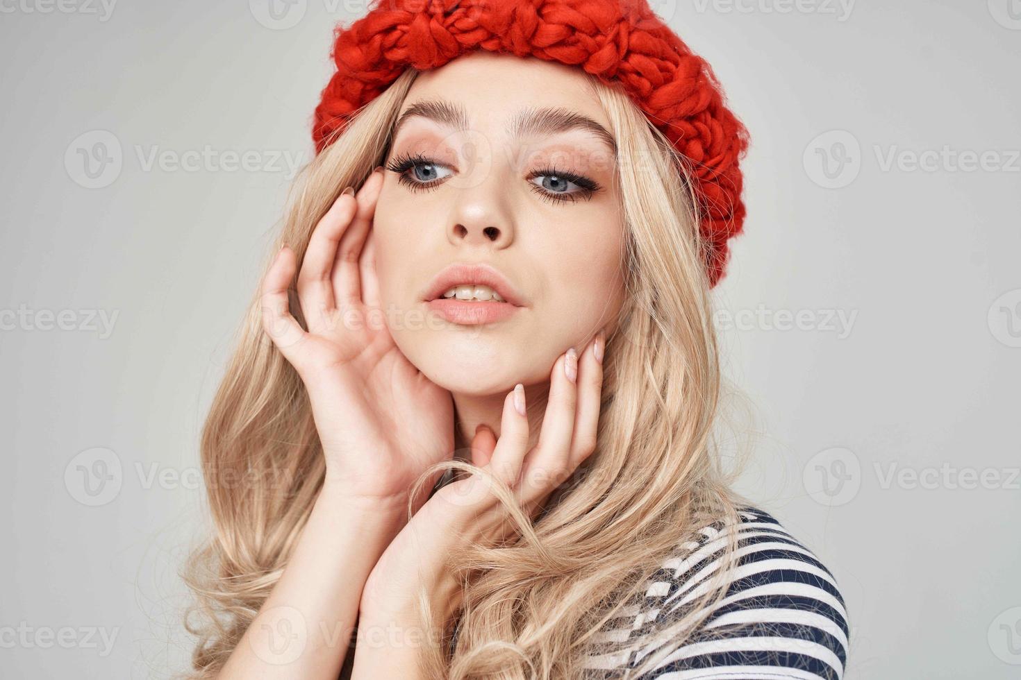 beautiful woman hand gestures makeup posing Studio photo