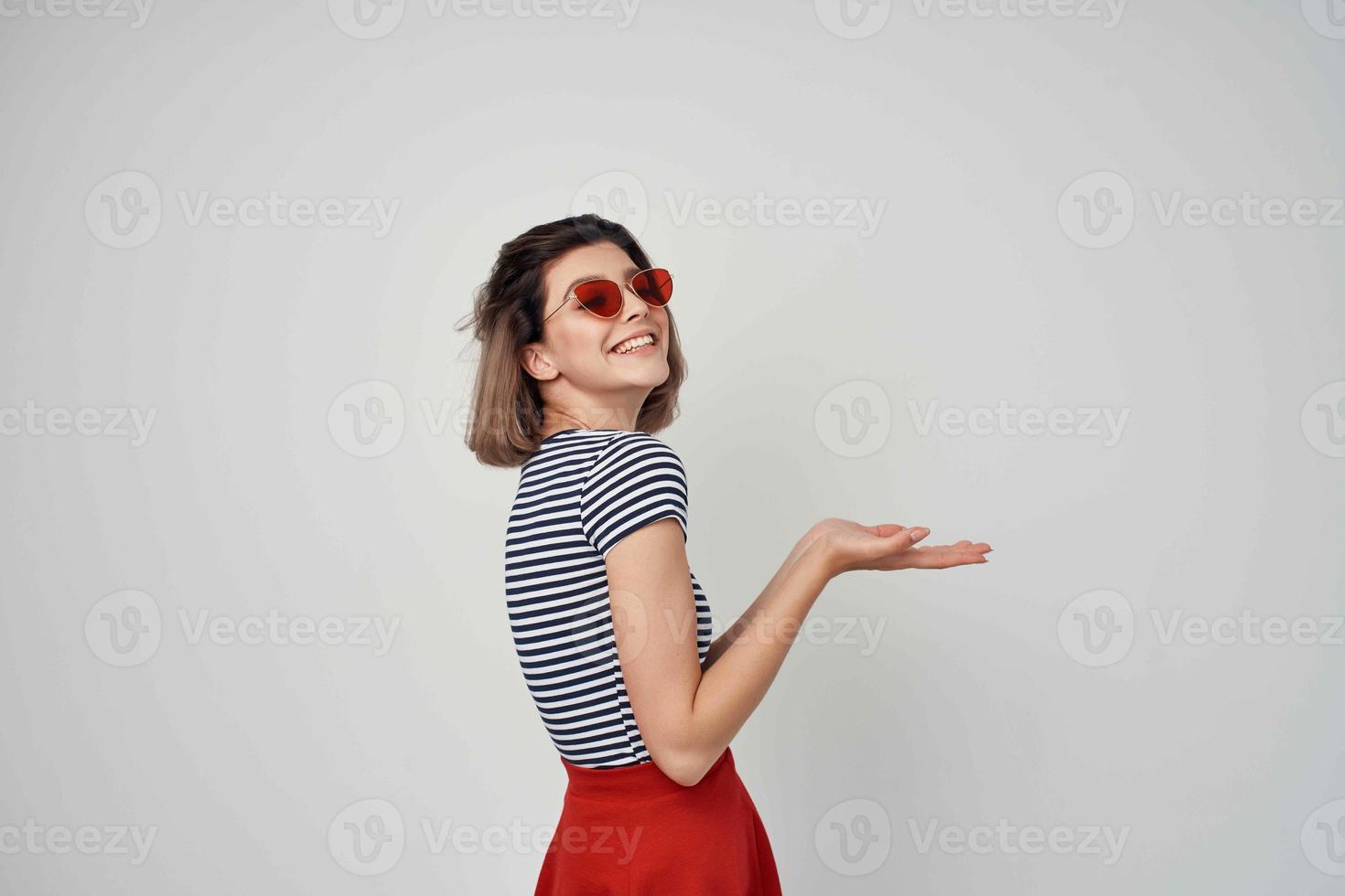 woman in striped t-shirt sunglasses fashion glamor summer photo