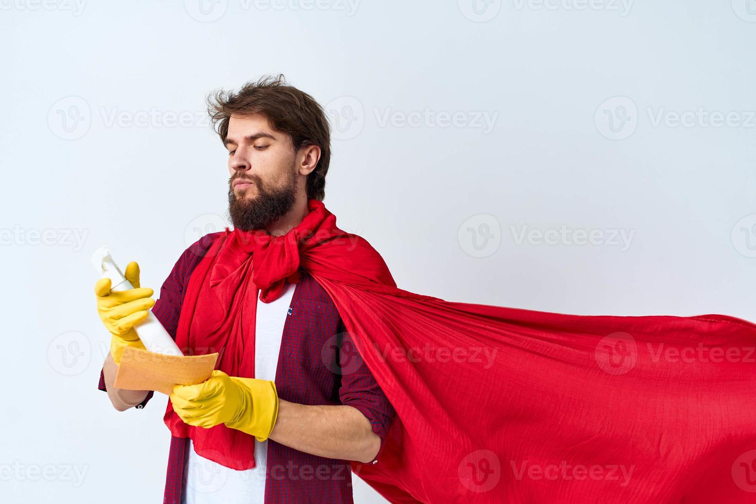 cleaner wearing a red coat detergent service housework cropped view Professional photo