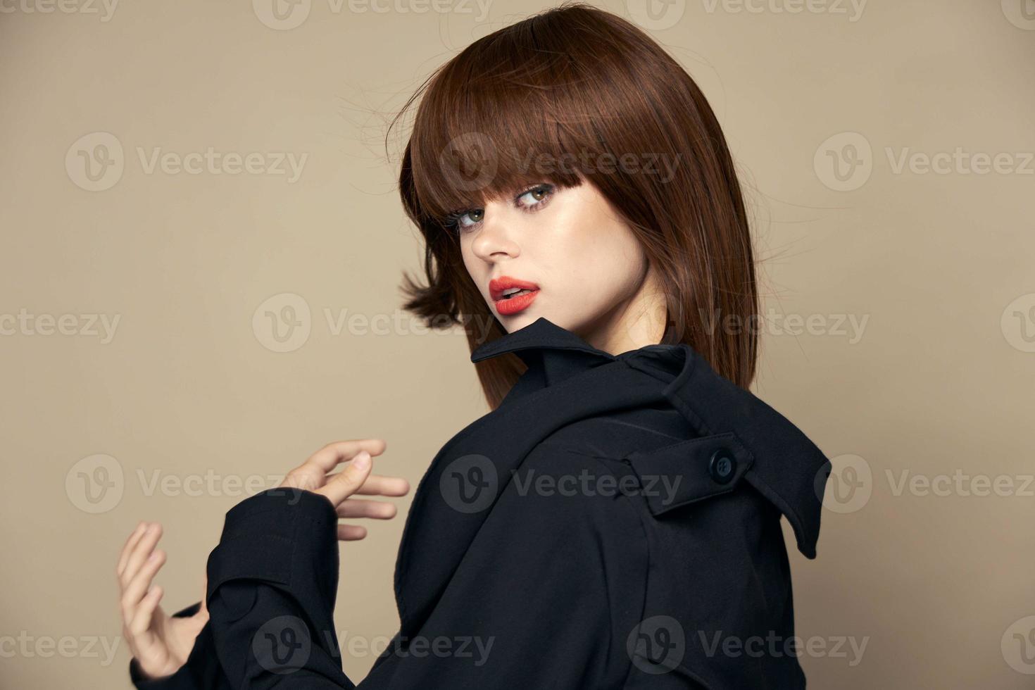 Elegant brunette clothes charming smile laughing on an isolated background photo