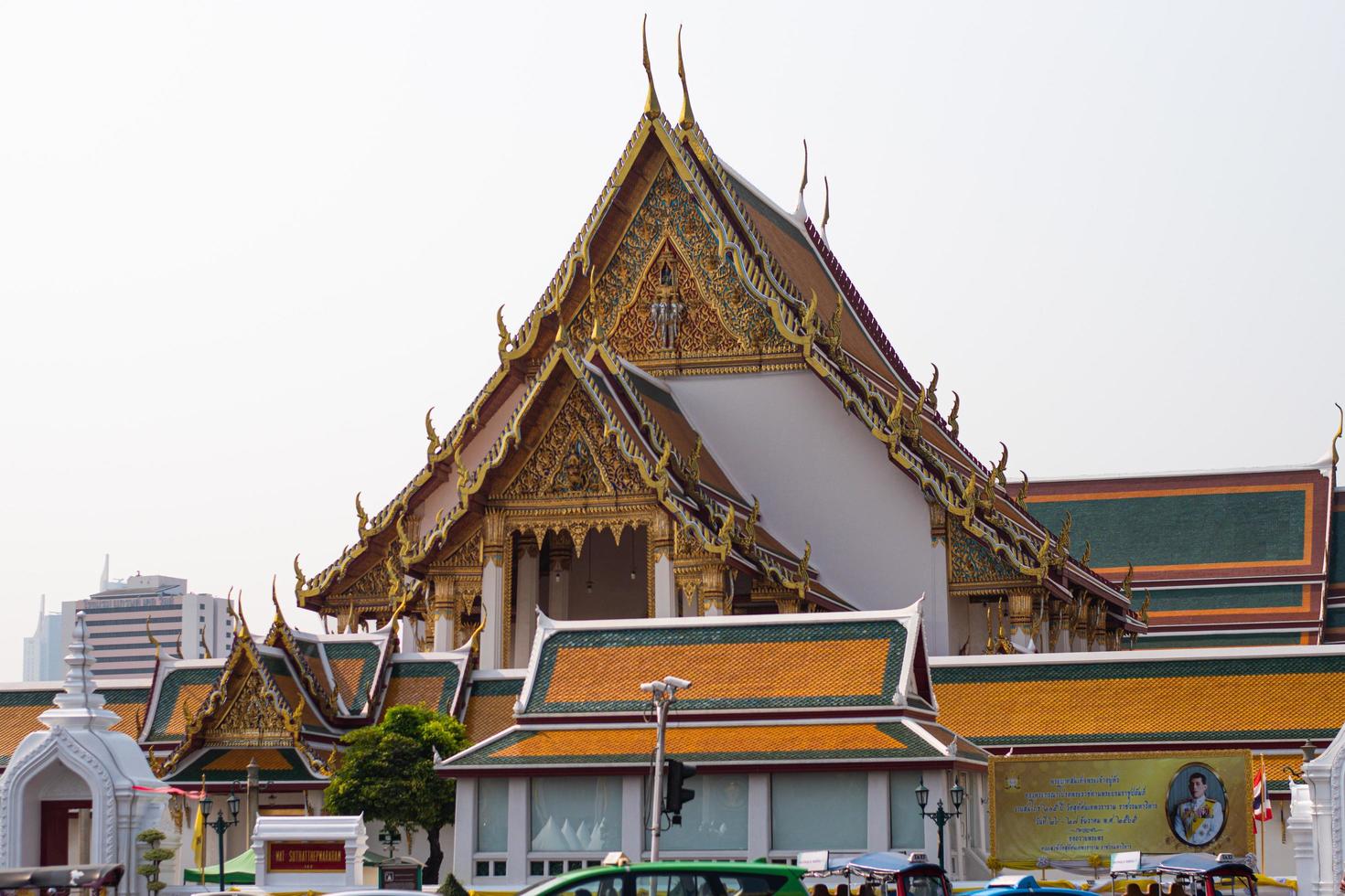 Bangkok, Thailand, 2023. front view of Wat Suthat Thep Wararam. Beautiful Buddhist-style temple. photo