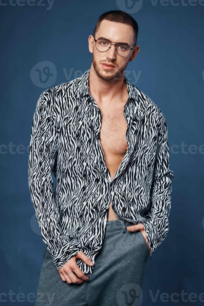 handsome man black and white shirt fashion self confidence model photo