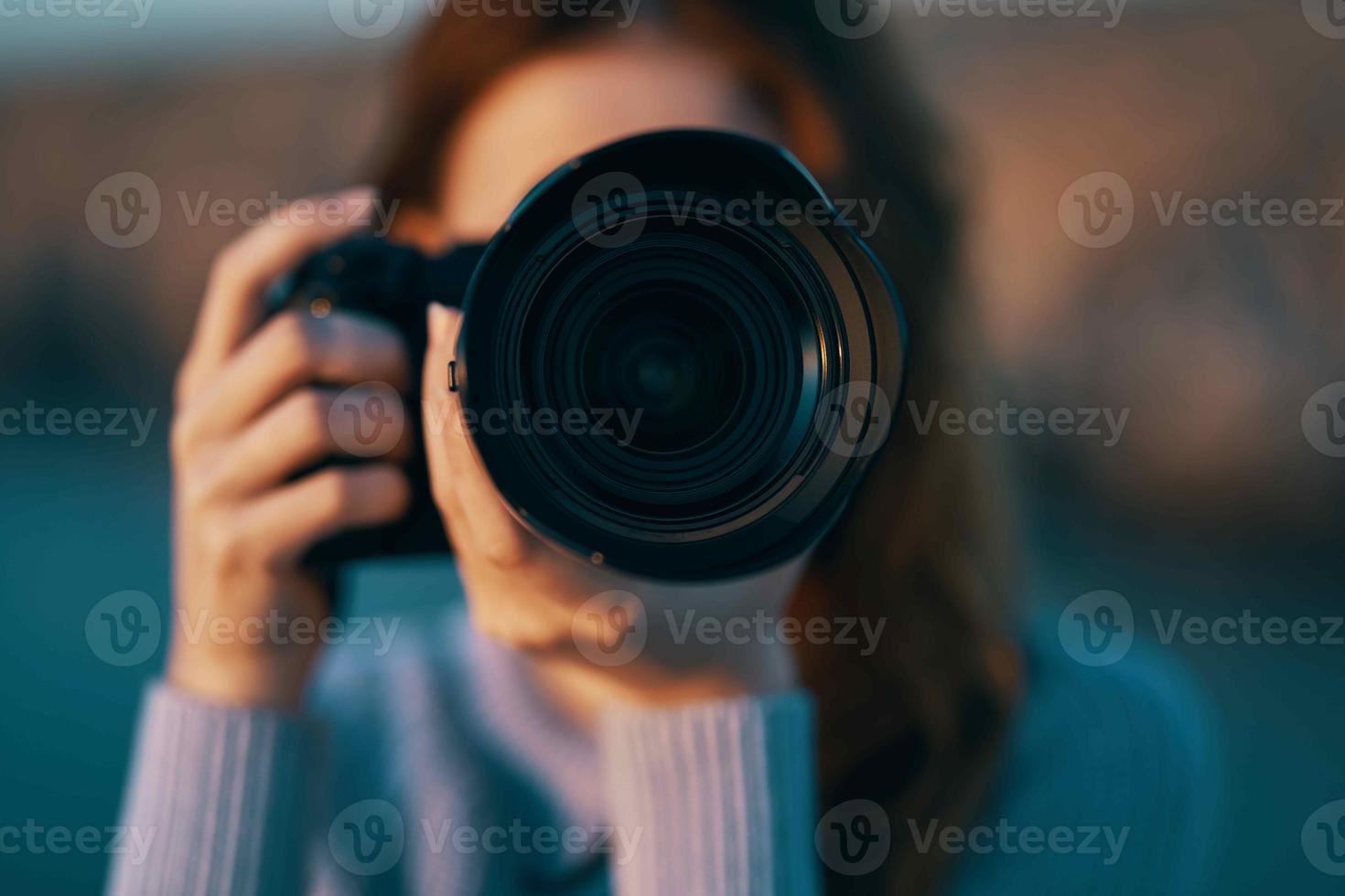 woman photographer outdoors landscape travel close-up photo