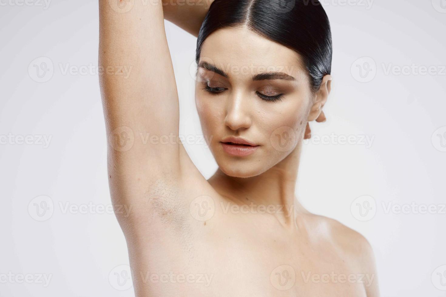 pretty brunette naked shoulders clear skin cosmetology photo