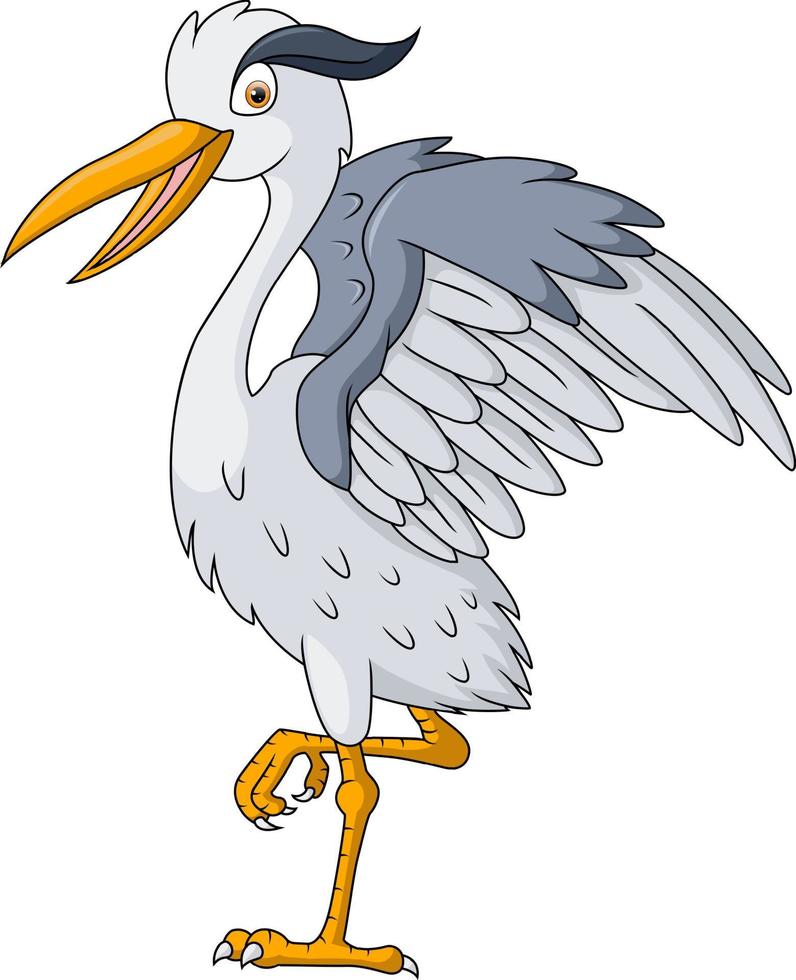 Cute crane bird cartoon on white background vector