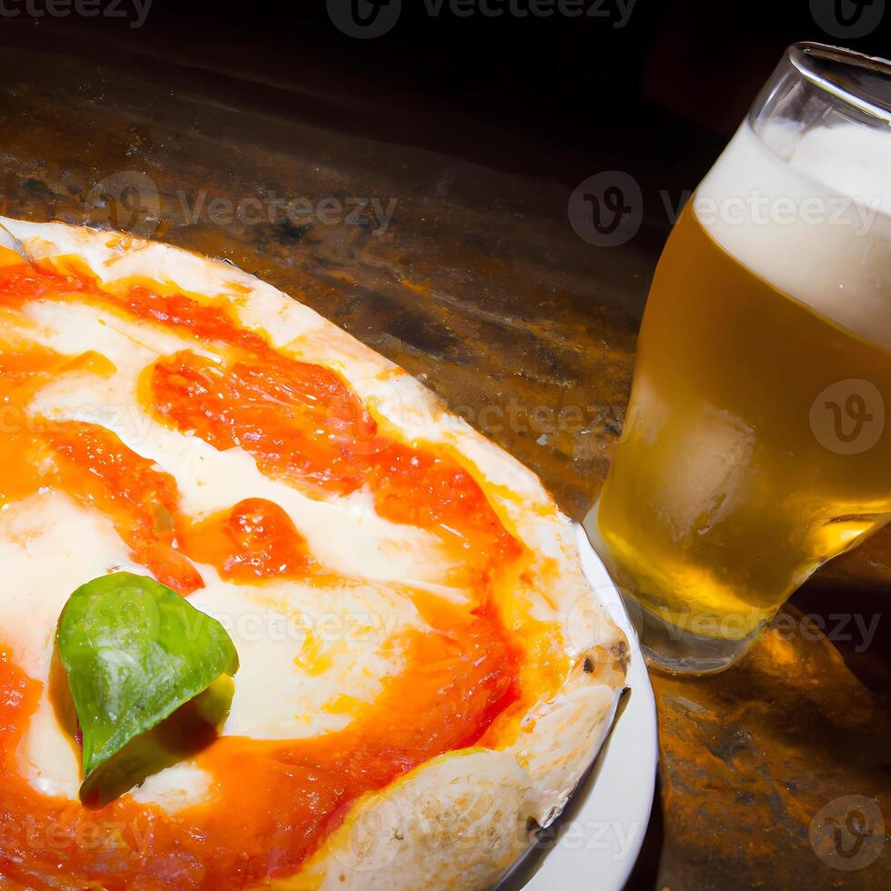 Pizza margherita y cerveza ai foto