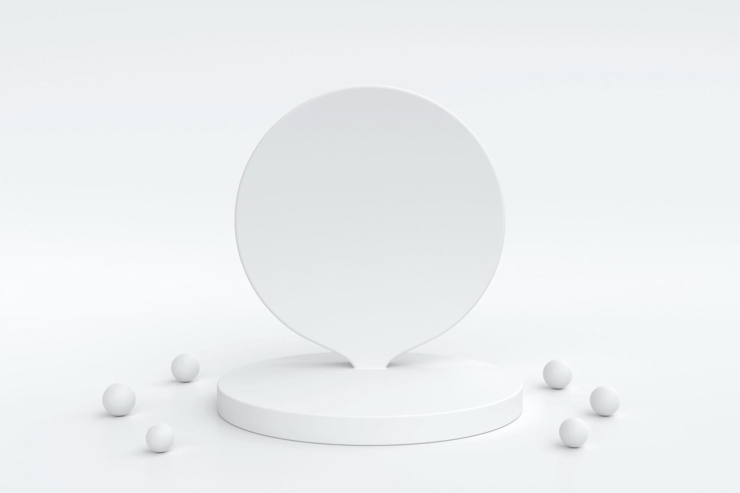 White cylinder pedestal podium and white curve shape backdrop with white ball. Luxury white minimal wall scene for product display presentation, 3d rendering photo
