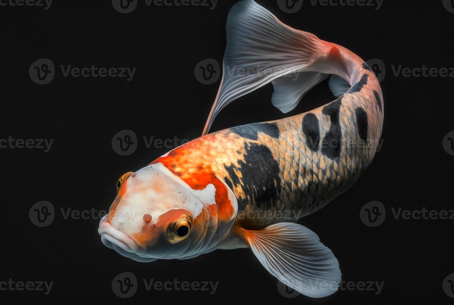 Koi fish isolated black background. photo