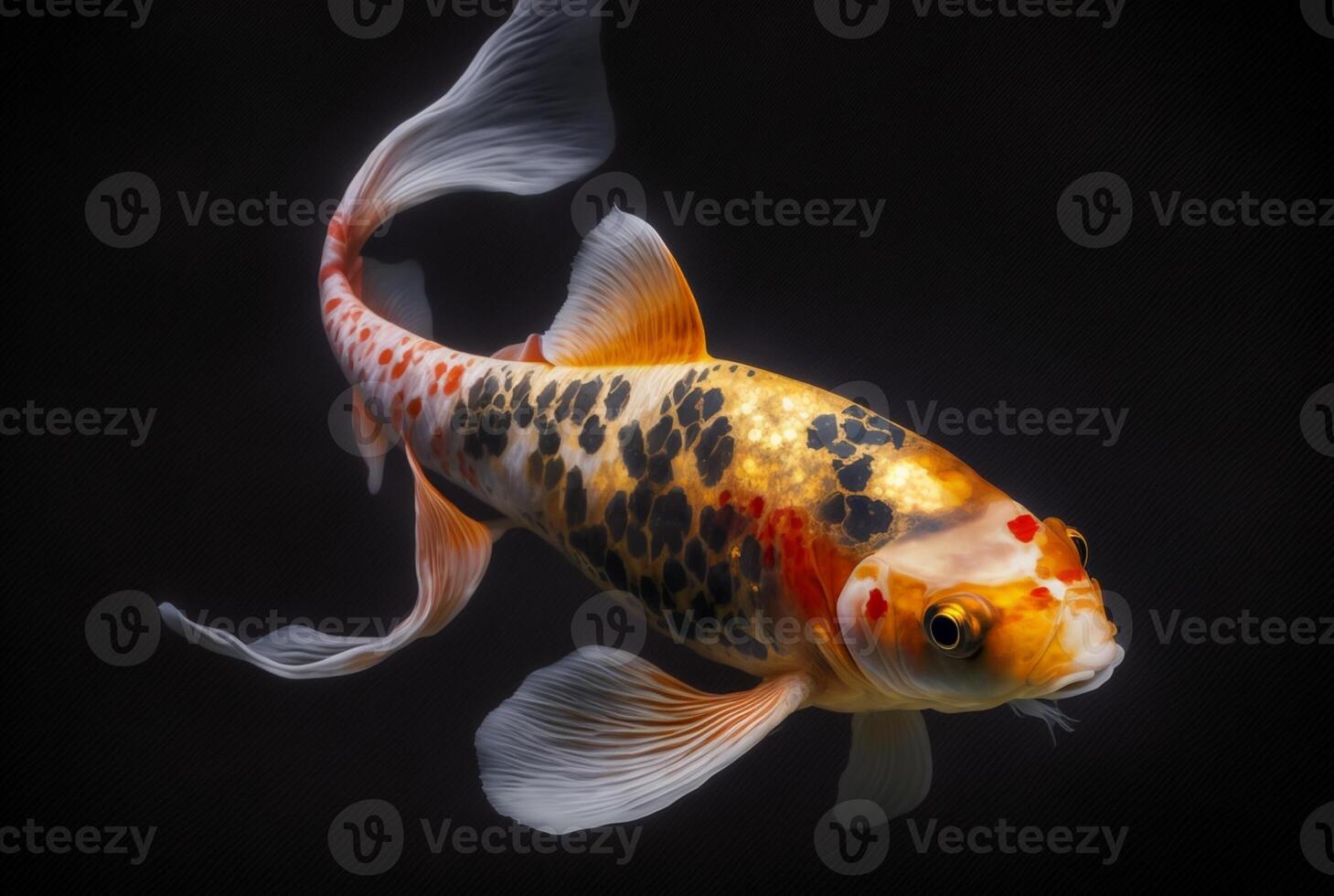 Koi fish isolated black background. photo