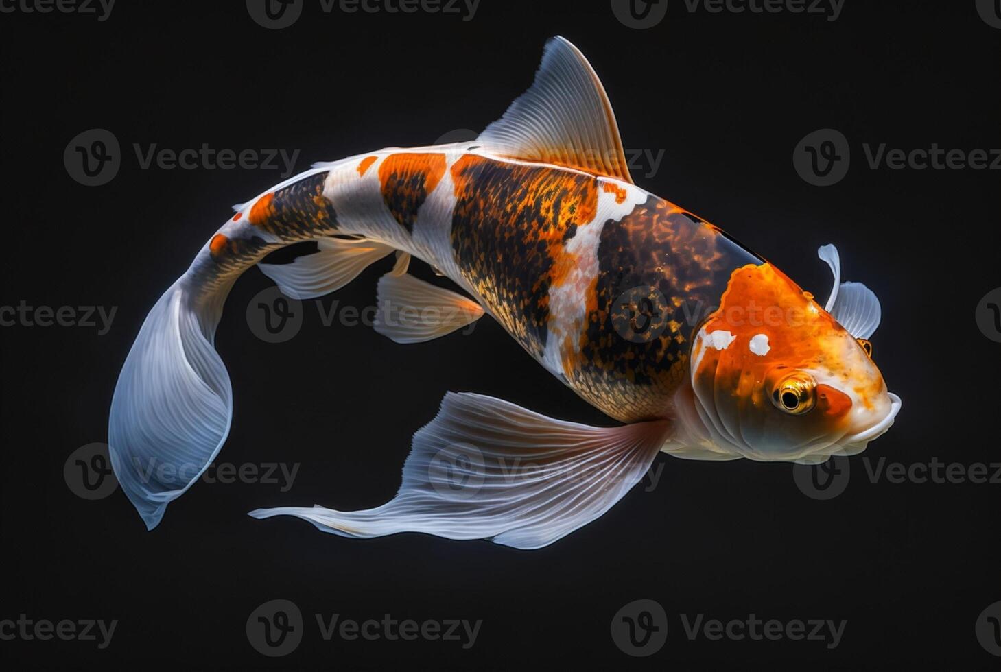 Koi fish isolated black background. photo