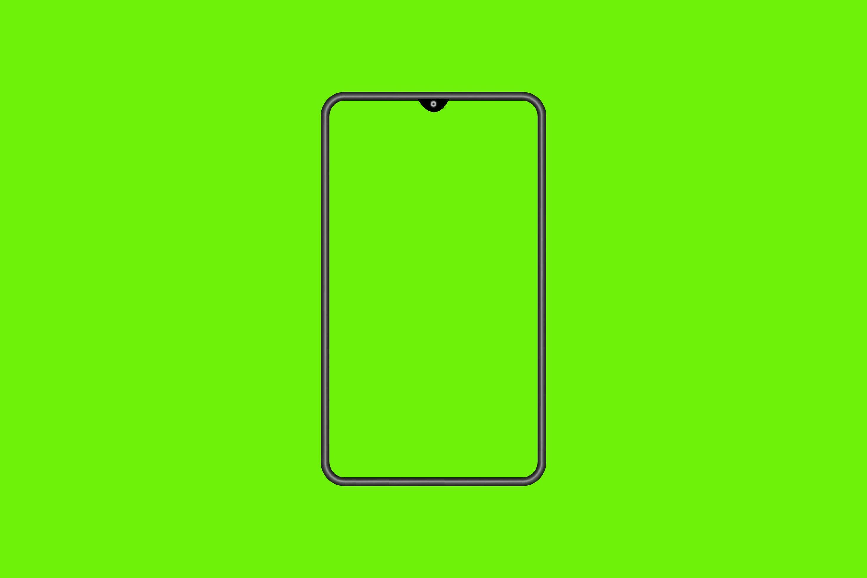Mobile phone with blank green screen isolated on green background