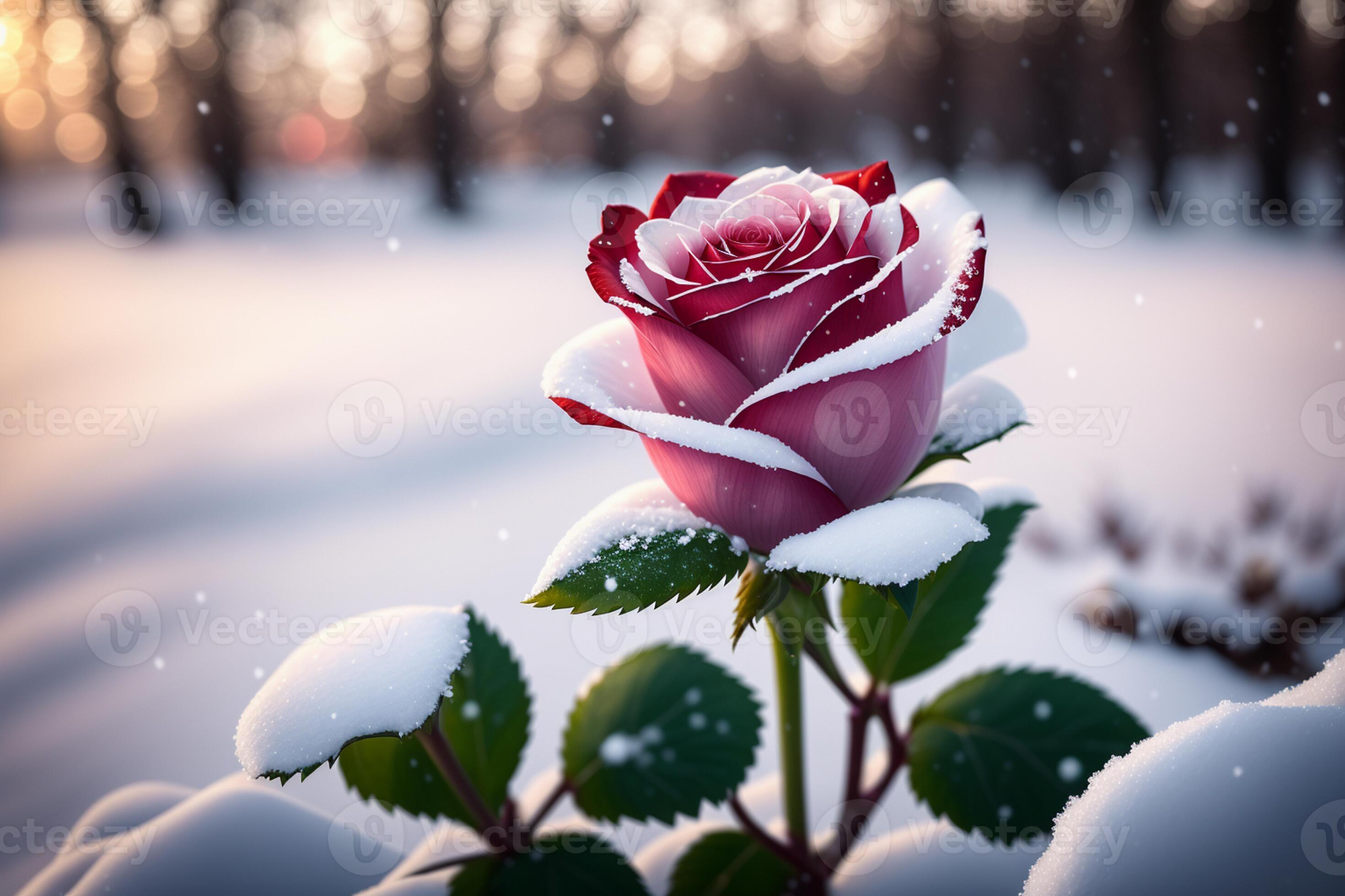 Blooming Rose flowers covered snow with blurry bokeh by 22263173 Stock ...