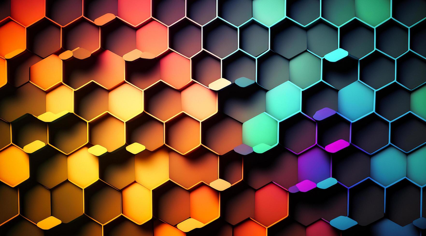 Realistic 3d render, abstract art colorful hexagon background. Neon color with hexagonal frame. Simple geometric shape. Generative Ai. photo