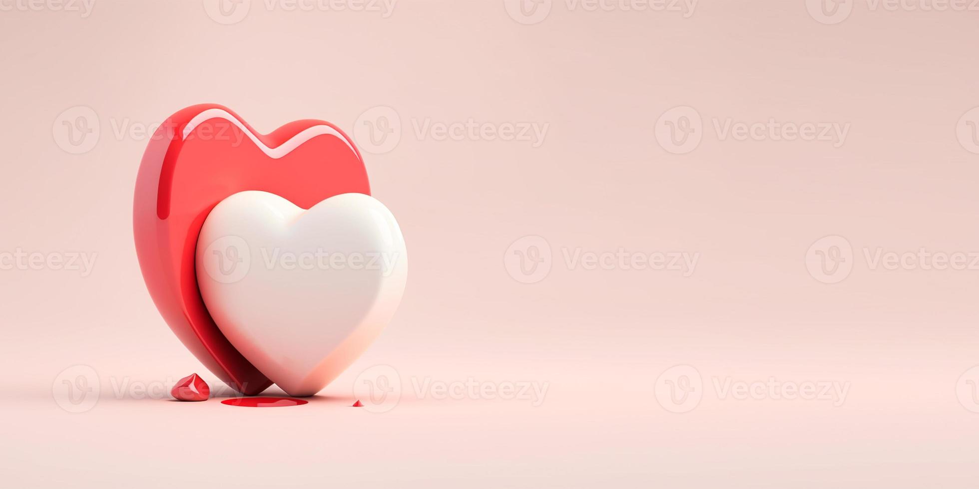 contento san valentin día podio decoración con corazón forma globo, regalo caja, papel picado, 3d representación ilustración con rosado antecedentes. foto