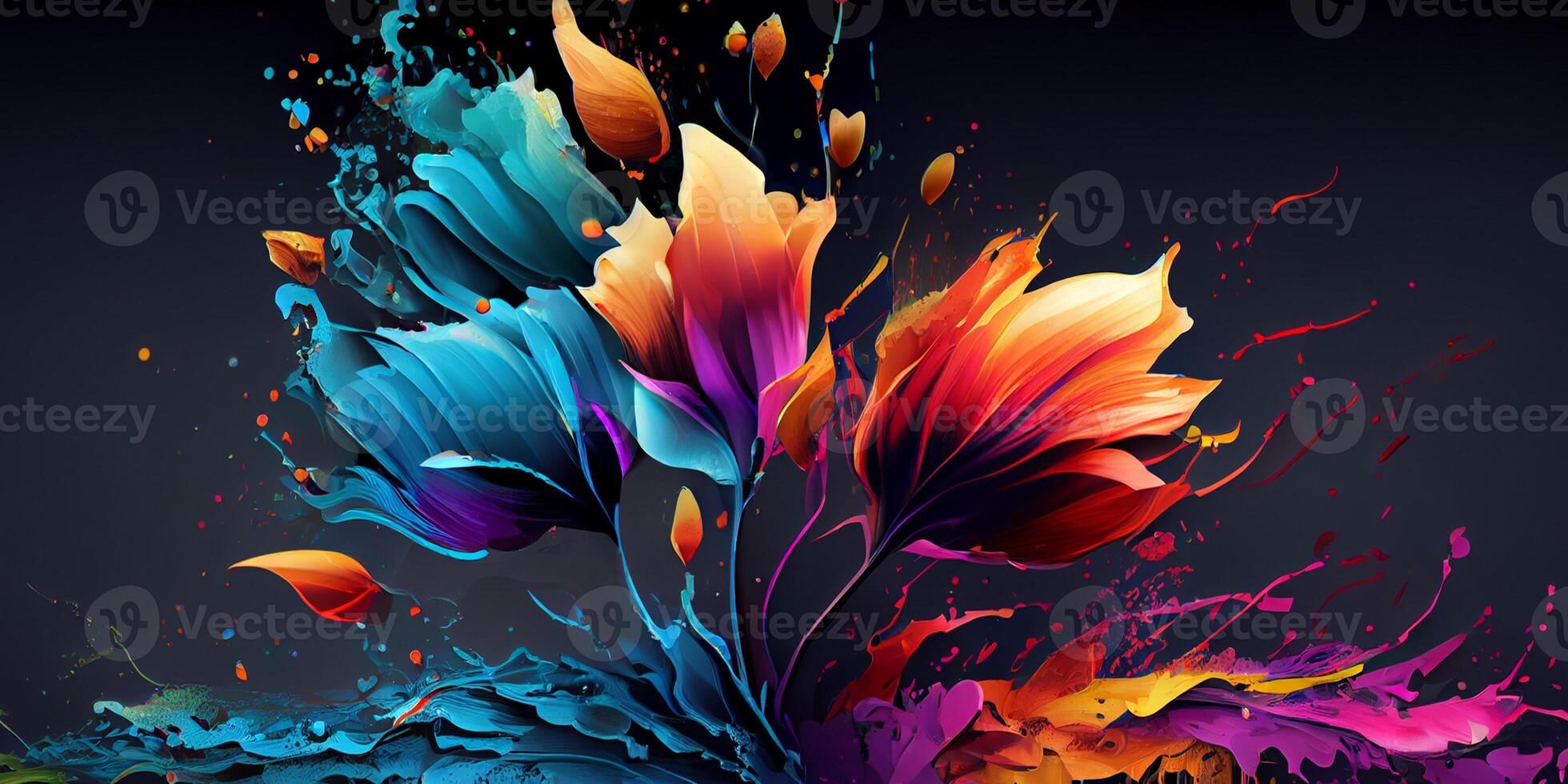 Abstract art colorful botanical background. Luxury modern wallpaper splash and watercolor, leaf, flower, tree and nature. Minimal Design for text, packaging, prints, wall decoration. . photo