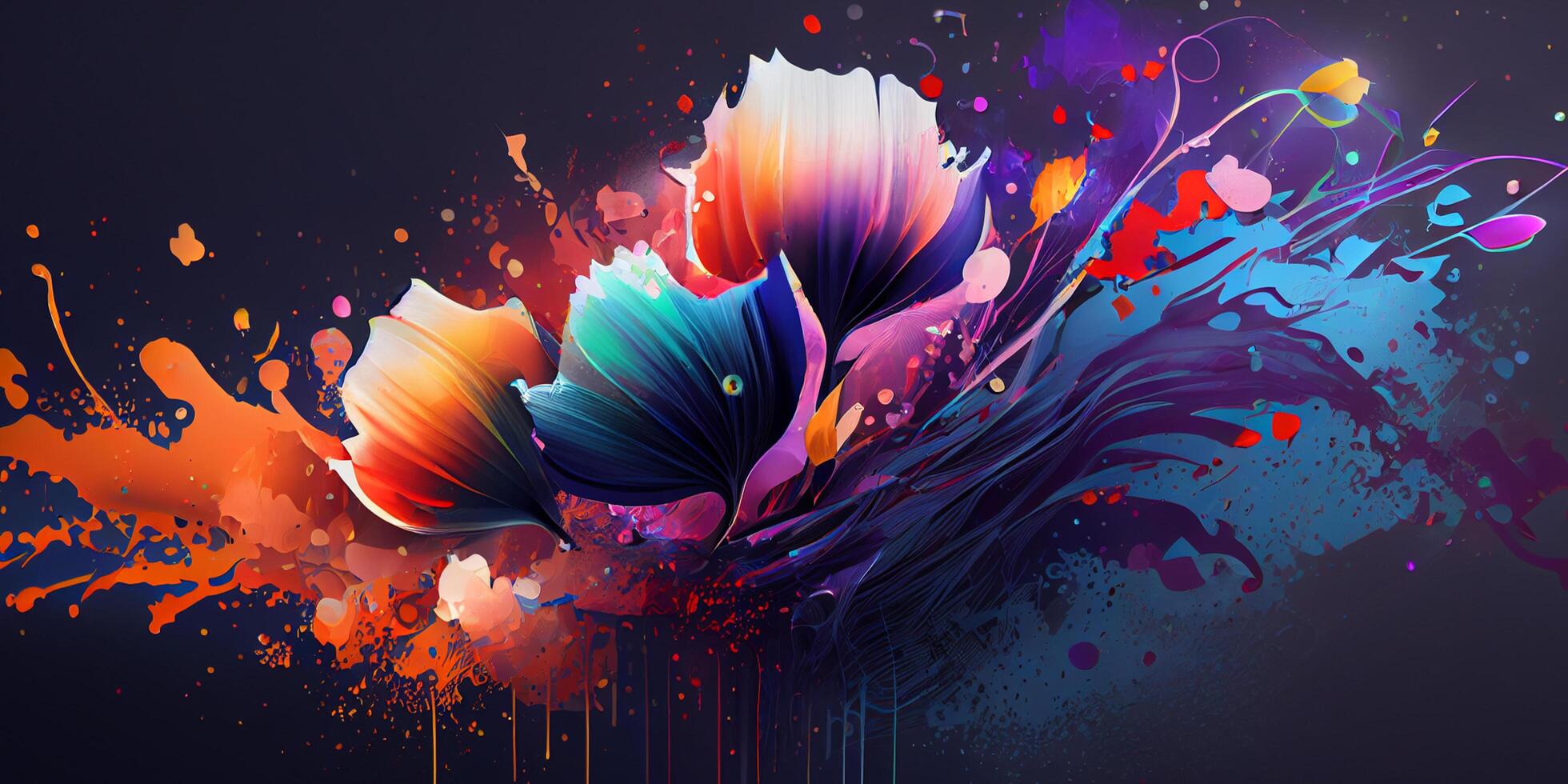 Abstract art colorful botanical background. Luxury modern wallpaper splash and watercolor, leaf, flower, tree and nature. Minimal Design for text, packaging, prints, wall decoration. . photo