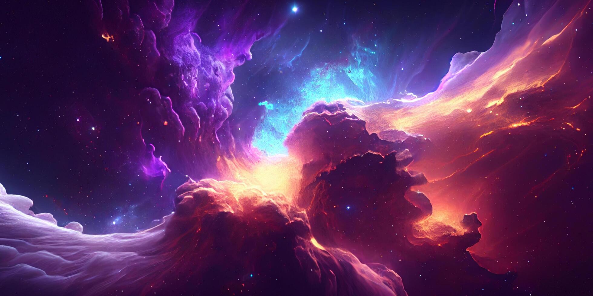 Abstract outer space endless nebula galaxy background with clouds and neon lighting in the sky. . photo